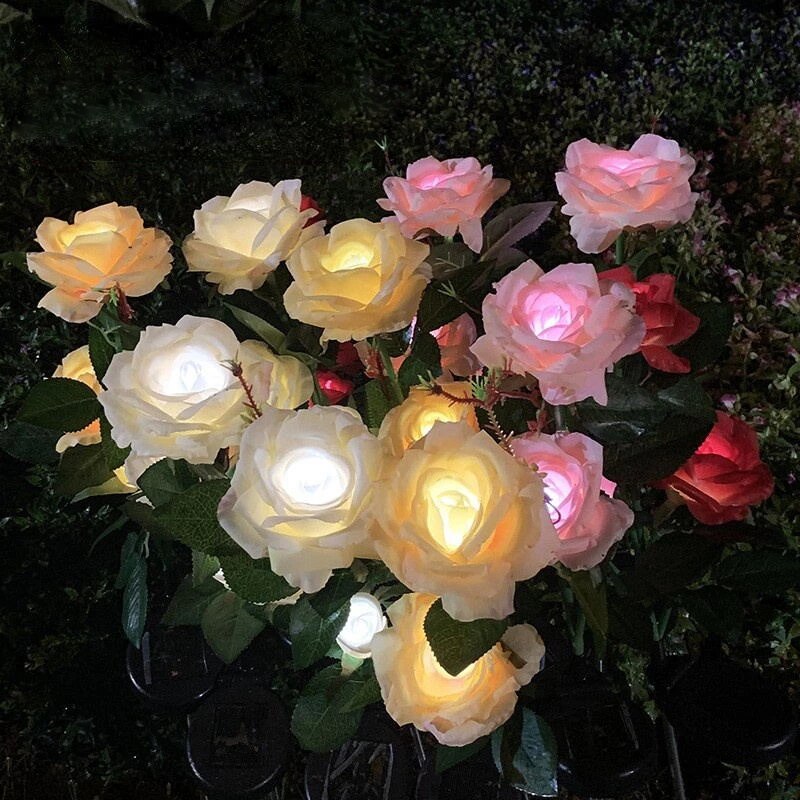 5/3 헤드 LED 태양 장미 꽃 빛, 방수 정원 풍경 램프 야외 잔디 램프 홈 크리스마스 장식 꽃 야간 조명